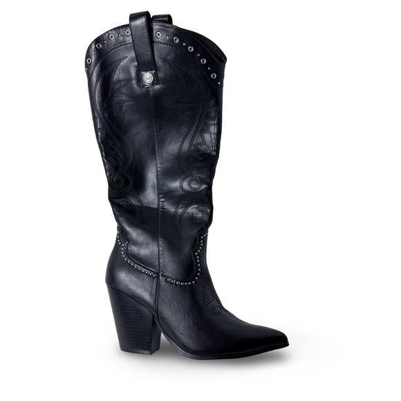 Fashion Shoes - Fashion Womens Black Embroidered Studded Cowboy Western Boots Size 41 US 9 NEW